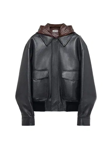 Loewe Men's Leather Hooded Jacket - Black | Thumbnail 1 Loewe Men's Leather Hooded Jacket - Black | Thumbnail 1