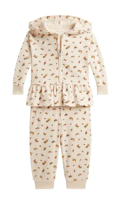 Polo Ralph Lauren Baby Two Piece Set Long Sleeve Velour Floral Printed Ruffle Full-zip With Jogger | Thumbnail 1 Polo Ralph Lauren Baby Two Piece Set Long Sleeve Velour Floral Printed Ruffle Full-zip With Jogger | Thumbnail 1