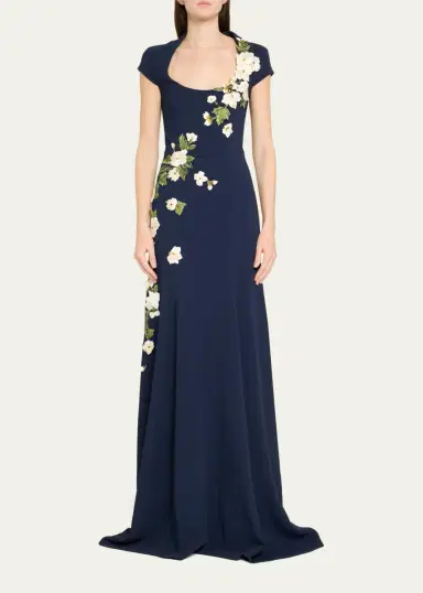 Oscar de la Renta Cascading Cherry Blossom Embroidered Gown | Thumbnail 2 Oscar de la Renta Cascading Cherry Blossom Embroidered Gown | Thumbnail 2