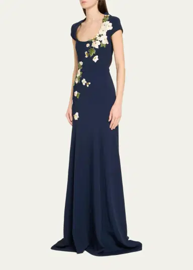 Oscar de la Renta Cascading Cherry Blossom Embroidered Gown | Thumbnail 4 Oscar de la Renta Cascading Cherry Blossom Embroidered Gown | Thumbnail 4