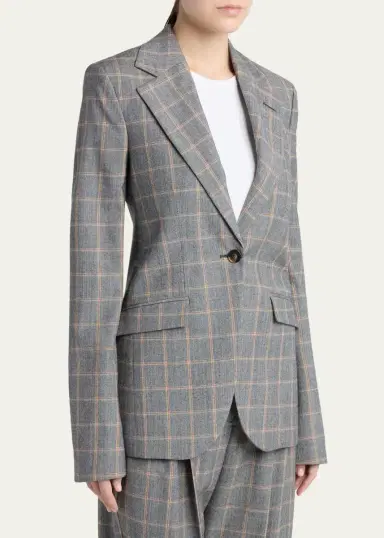 Stella McCartney Slim Checked Single-Breasted Blazer Jacket | Thumbnail 4 Stella McCartney Slim Checked Single-Breasted Blazer Jacket | Thumbnail 4