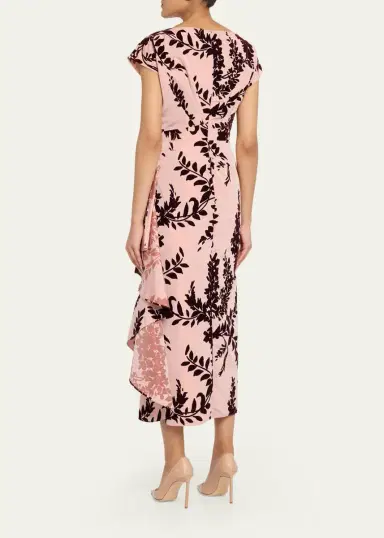 Lela Rose Flocked Taffeta Pleated Drape Midi Dress | Thumbnail 3 Lela Rose Flocked Taffeta Pleated Drape Midi Dress | Thumbnail 3