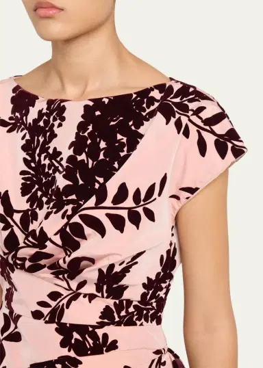 Lela Rose Flocked Taffeta Pleated Drape Midi Dress | Thumbnail 5 Lela Rose Flocked Taffeta Pleated Drape Midi Dress | Thumbnail 5