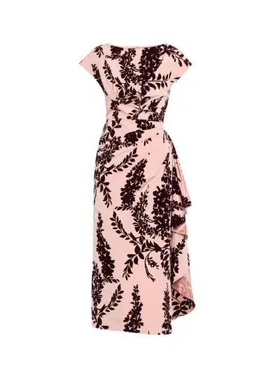 Lela Rose Flocked Taffeta Pleated Drape Midi Dress | Thumbnail 1 Lela Rose Flocked Taffeta Pleated Drape Midi Dress | Thumbnail 1
