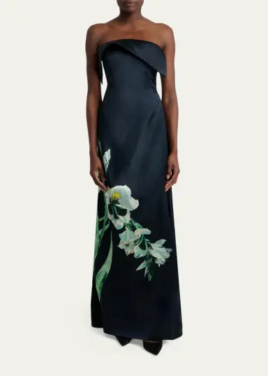 Erdem Floral Duchess Satin Strapless Gown | Thumbnail 2 Erdem Floral Duchess Satin Strapless Gown | Thumbnail 2