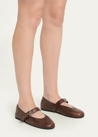 Miu Miu Nappa Leather Mary Jane Buckle Ballerina Flats | Thumbnail 2 Miu Miu Nappa Leather Mary Jane Buckle Ballerina Flats | Thumbnail 2