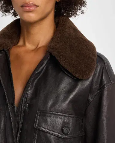Brunello Cucinelli Waxed Leather Aviator Jacket With Lamb Shearling Collar | Thumbnail 5 Brunello Cucinelli Waxed Leather Aviator Jacket With Lamb Shearling Collar | Thumbnail 5