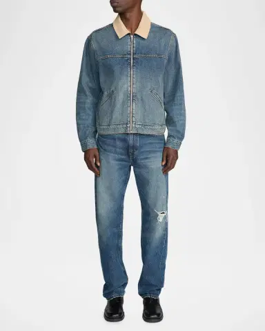 Frame Men's Corduroy-Collar Denim Zip Trucker Jacket | Thumbnail 2 Frame Men's Corduroy-Collar Denim Zip Trucker Jacket | Thumbnail 2
