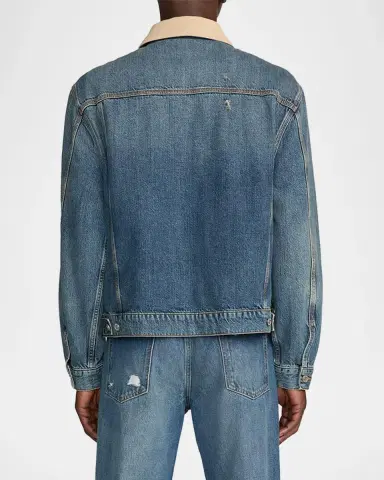 Frame Men's Corduroy-Collar Denim Zip Trucker Jacket | Thumbnail 3 Frame Men's Corduroy-Collar Denim Zip Trucker Jacket | Thumbnail 3