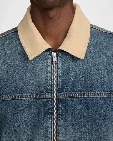 Frame Men's Corduroy-Collar Denim Zip Trucker Jacket | Thumbnail 5 Frame Men's Corduroy-Collar Denim Zip Trucker Jacket | Thumbnail 5