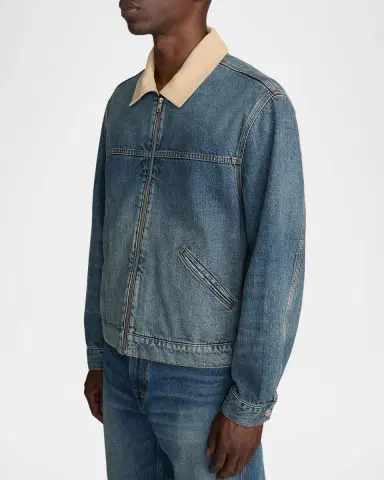 Frame Men's Corduroy-Collar Denim Zip Trucker Jacket | Thumbnail 6 Frame Men's Corduroy-Collar Denim Zip Trucker Jacket | Thumbnail 6