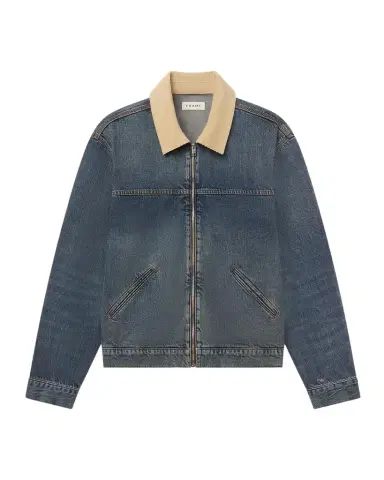 Frame Men's Corduroy-Collar Denim Zip Trucker Jacket | Thumbnail 1 Frame Men's Corduroy-Collar Denim Zip Trucker Jacket | Thumbnail 1