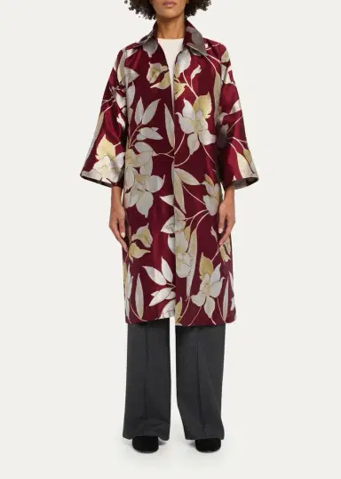 Eskandar Sloped Shoulder Wide A-Line Open Jacket With Collar - 3/4 Length | Thumbnail 2 Eskandar Sloped Shoulder Wide A-Line Open Jacket With Collar - 3/4 Length | Thumbnail 2