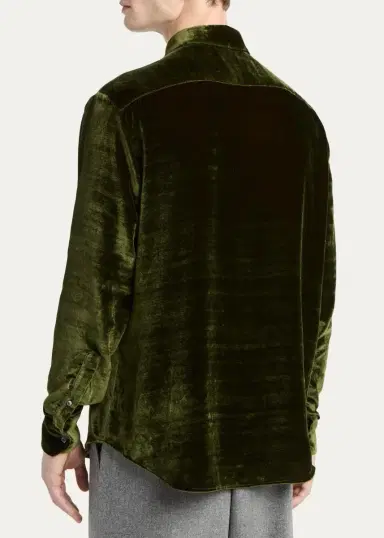 Giorgio Armani Men's Crushed Velvet Button-Down Shirt | Thumbnail 3 Giorgio Armani Men's Crushed Velvet Button-Down Shirt | Thumbnail 3