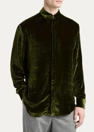 Giorgio Armani Men's Crushed Velvet Button-Down Shirt | Thumbnail 4 Giorgio Armani Men's Crushed Velvet Button-Down Shirt | Thumbnail 4