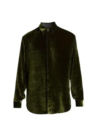 Giorgio Armani Men's Crushed Velvet Button-Down Shirt | Thumbnail 1 Giorgio Armani Men's Crushed Velvet Button-Down Shirt | Thumbnail 1