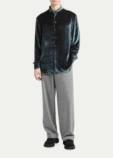 Giorgio Armani Men's Velvet Band Collar Button-Down Shirt | Thumbnail 2 Giorgio Armani Men's Velvet Band Collar Button-Down Shirt | Thumbnail 2