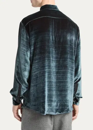 Giorgio Armani Men's Velvet Band Collar Button-Down Shirt | Thumbnail 3 Giorgio Armani Men's Velvet Band Collar Button-Down Shirt | Thumbnail 3