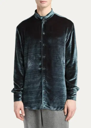 Giorgio Armani Men's Velvet Band Collar Button-Down Shirt | Thumbnail 4 Giorgio Armani Men's Velvet Band Collar Button-Down Shirt | Thumbnail 4