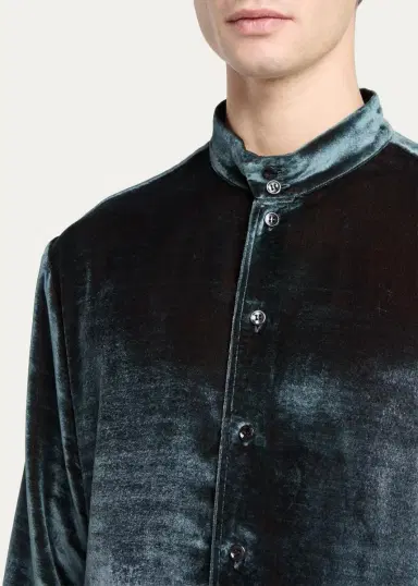 Giorgio Armani Men's Velvet Band Collar Button-Down Shirt | Thumbnail 5 Giorgio Armani Men's Velvet Band Collar Button-Down Shirt | Thumbnail 5