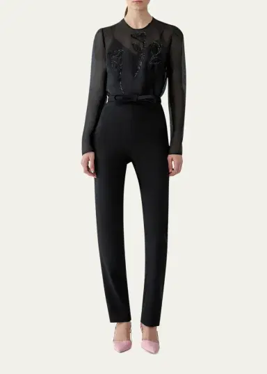Carolina Herrera Embellished Semi-Sheer Long Sleeve Top | Thumbnail 2 Carolina Herrera Embellished Semi-Sheer Long Sleeve Top | Thumbnail 2