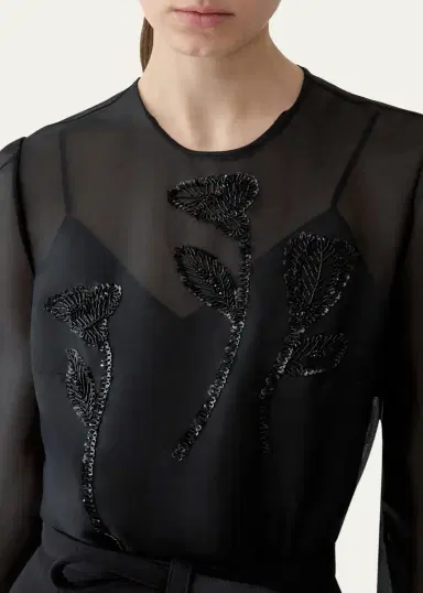 Carolina Herrera Embellished Semi-Sheer Long Sleeve Top | Thumbnail 4 Carolina Herrera Embellished Semi-Sheer Long Sleeve Top | Thumbnail 4
