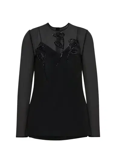 Carolina Herrera Embellished Semi-Sheer Long Sleeve Top | Thumbnail 1 Carolina Herrera Embellished Semi-Sheer Long Sleeve Top | Thumbnail 1