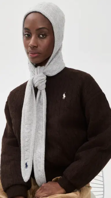 Polo Ralph Lauren Cable Hoodie Wrap Grey One Size | Thumbnail 3 Polo Ralph Lauren Cable Hoodie Wrap Grey One Size | Thumbnail 3