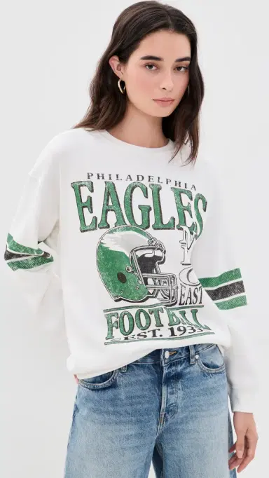 Junk Food Eagles Oversized triped Fleece Sweatshirt Vintage/Kelly | Thumbnail 2 Junk Food Eagles Oversized triped Fleece Sweatshirt Vintage/Kelly | Thumbnail 2