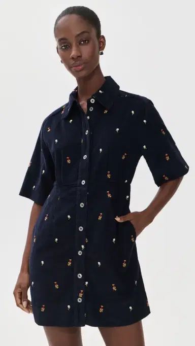 Sea Tilly Embroidered Cord Button Down Dress Navy | Thumbnail 2 Sea Tilly Embroidered Cord Button Down Dress Navy | Thumbnail 2