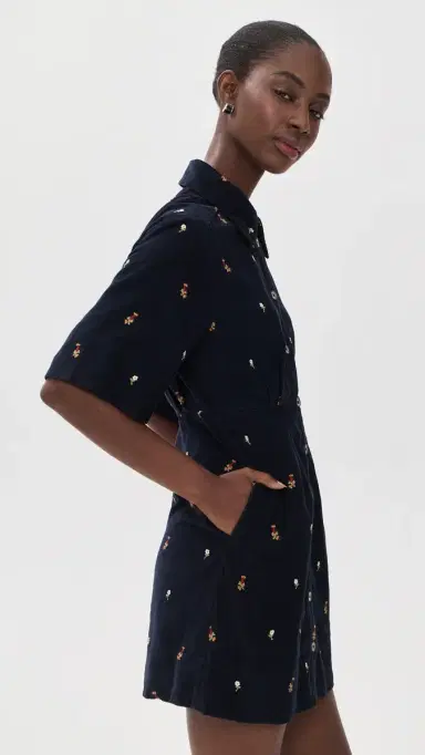 Sea Tilly Embroidered Cord Button Down Dress Navy | Thumbnail 4 Sea Tilly Embroidered Cord Button Down Dress Navy | Thumbnail 4
