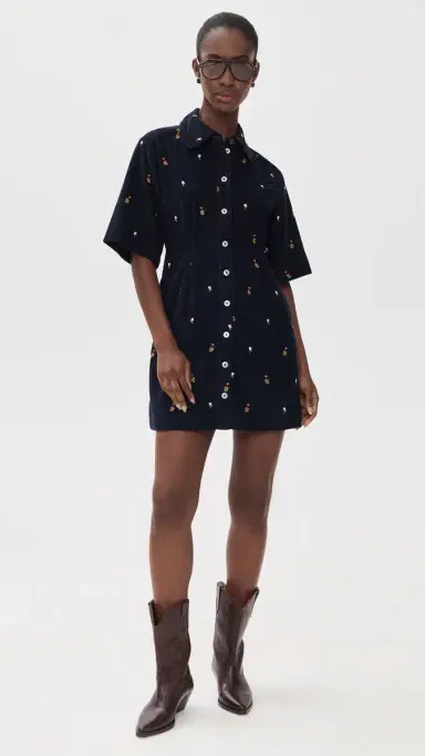 Sea Tilly Embroidered Cord Button Down Dress Navy | Thumbnail 5 Sea Tilly Embroidered Cord Button Down Dress Navy | Thumbnail 5