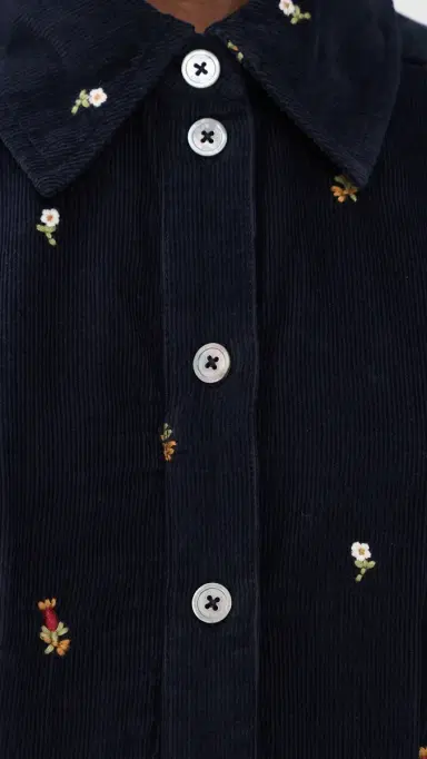 Sea Tilly Embroidered Cord Button Down Dress Navy | Thumbnail 6 Sea Tilly Embroidered Cord Button Down Dress Navy | Thumbnail 6