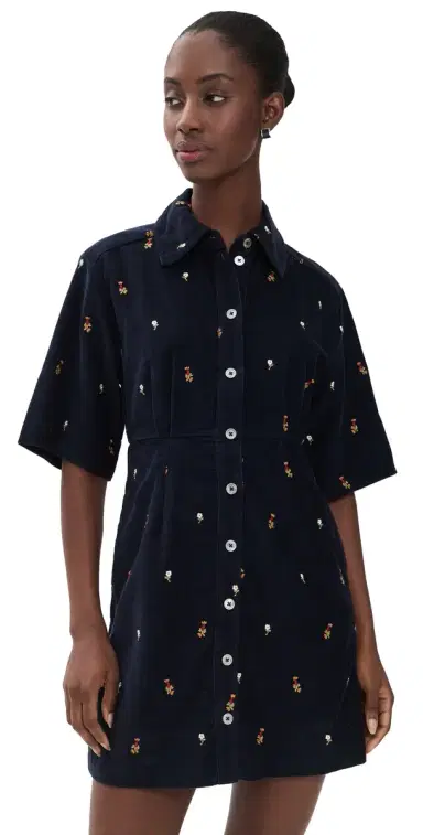 Sea Tilly Embroidered Cord Button Down Dress Navy | Thumbnail 1 Sea Tilly Embroidered Cord Button Down Dress Navy | Thumbnail 1
