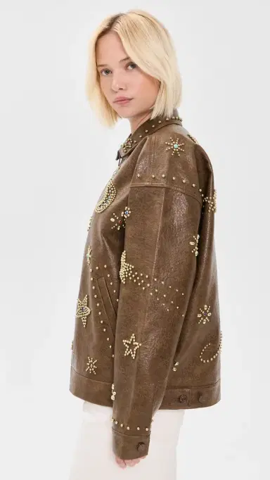 Mother The Zip It Faux eather Jacket Brown And Cream | Thumbnail 4 Mother The Zip It Faux eather Jacket Brown And Cream | Thumbnail 4