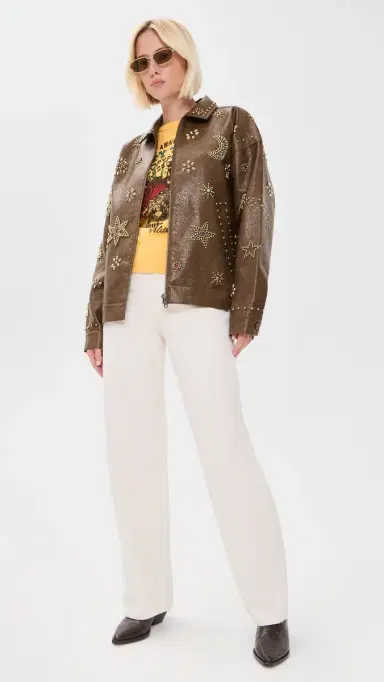 Mother The Zip It Faux eather Jacket Brown And Cream | Thumbnail 5 Mother The Zip It Faux eather Jacket Brown And Cream | Thumbnail 5