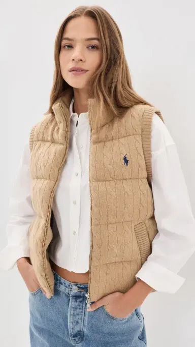 Polo Ralph Lauren Cable Knit Puffer Vest Collection Camel elange | Thumbnail 2 Polo Ralph Lauren Cable Knit Puffer Vest Collection Camel elange | Thumbnail 2