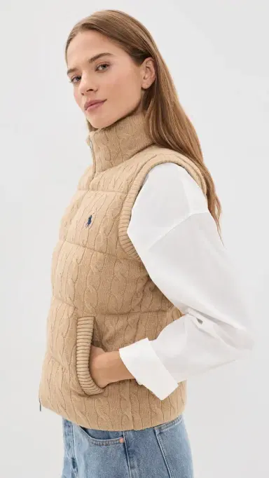 Polo Ralph Lauren Cable Knit Puffer Vest Collection Camel elange | Thumbnail 4 Polo Ralph Lauren Cable Knit Puffer Vest Collection Camel elange | Thumbnail 4