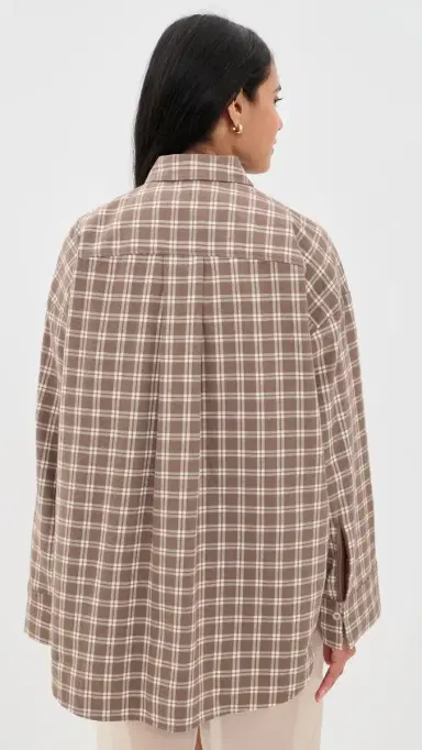 By Malene Birger Derris Flannel Button Down Shirt Fossil | Thumbnail 3 By Malene Birger Derris Flannel Button Down Shirt Fossil | Thumbnail 3