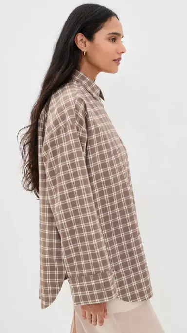 By Malene Birger Derris Flannel Button Down Shirt Fossil | Thumbnail 4 By Malene Birger Derris Flannel Button Down Shirt Fossil | Thumbnail 4