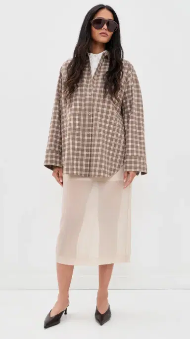 By Malene Birger Derris Flannel Button Down Shirt Fossil | Thumbnail 5 By Malene Birger Derris Flannel Button Down Shirt Fossil | Thumbnail 5