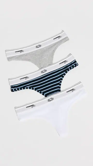 Hommegirls Homme Girls x Fruit Of The oom Classic Thong 3 Pack Stripe Heather Grey/White | Thumbnail 2 Hommegirls Homme Girls x Fruit Of The oom Classic Thong 3 Pack Stripe Heather Grey/White | Thumbnail 2