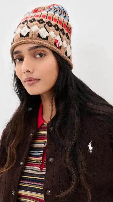 Polo Ralph Lauren Chunky Fairisle Beanie Camel One Size | Thumbnail 3 Polo Ralph Lauren Chunky Fairisle Beanie Camel One Size | Thumbnail 3