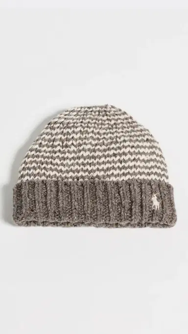 Polo Ralph Lauren Mariner Stripe Beanie Stone Grey/Cream One Size | Thumbnail 2 Polo Ralph Lauren Mariner Stripe Beanie Stone Grey/Cream One Size | Thumbnail 2