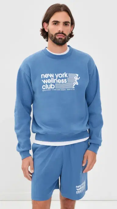 Sporty & Rich USA Wellness Club Crewneck Sweatshirt Dusty Blue White | Thumbnail 4 Sporty & Rich USA Wellness Club Crewneck Sweatshirt Dusty Blue White | Thumbnail 4
