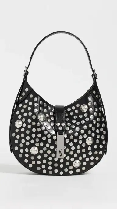 Polo Ralph Lauren Studded Leather Shoulder Bag Black One Size | Thumbnail 2 Polo Ralph Lauren Studded Leather Shoulder Bag Black One Size | Thumbnail 2