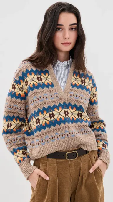 Polo Ralph Lauren Wool Blend Collared Sweater Tan Multi | Thumbnail 2 Polo Ralph Lauren Wool Blend Collared Sweater Tan Multi | Thumbnail 2