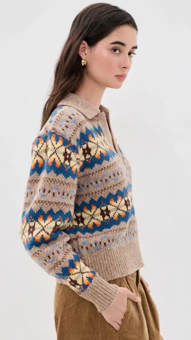 Polo Ralph Lauren Wool Blend Collared Sweater Tan Multi | Thumbnail 4 Polo Ralph Lauren Wool Blend Collared Sweater Tan Multi | Thumbnail 4