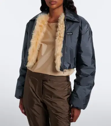 Miu Miu Cropped shearling-lined blouson jacket | Thumbnail 4 Miu Miu Cropped shearling-lined blouson jacket | Thumbnail 4