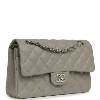 Chanel Chanel Small Classic Double Flap Bag Grey Lambskin Silver Hardware | Thumbnail 2 Chanel Chanel Small Classic Double Flap Bag Grey Lambskin Silver Hardware | Thumbnail 2
